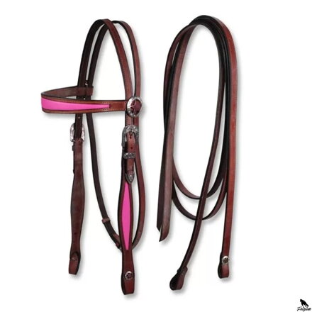 Barevná uzdečka s otěžemi růžová