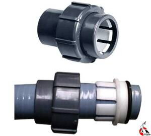 Csatlakozó 50 mm-es szürke tömlőhöz, peremes PVC csatlakozással